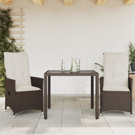 vidaXL 3 Piece Bistro Set with Cushions Brown Poly Rattan (1/5)