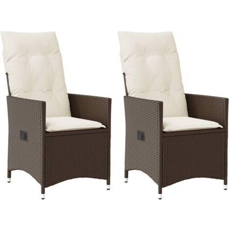 vidaXL Chaises inclinables de jardin lot de 2 et coussins marron rotin