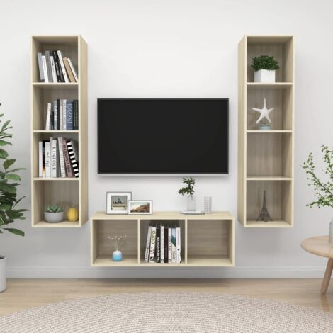 vidaXL 3 Piece TV Cabinet Set Sonoma Oak Engineered Wood (805483+2x805492) (1/5)