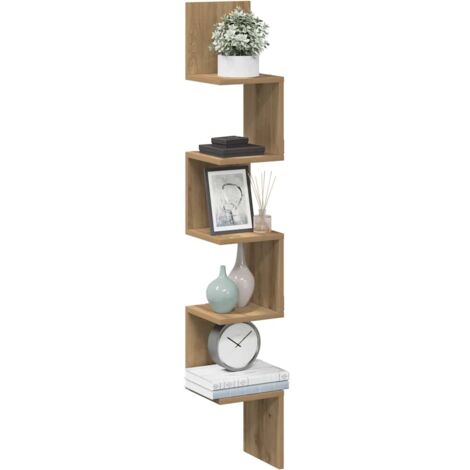 Vidaxl – Étagère d'angle murale en bois d'ingénierie 20x20x127,5 cm – Résistante à l'humidité – Design peu encombrant pour rangement optimal