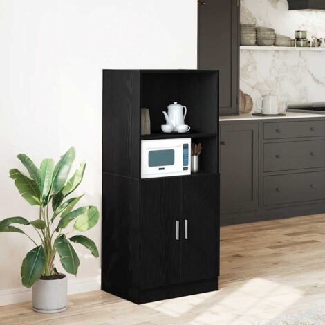 Vidaxl – Armoire de cuisine noir 57x41,5x131,5 cm – Bois d'ingénierie résistant à l'humidité – Étagères ouvertes et armoire inférieure – Capacité 60 kg