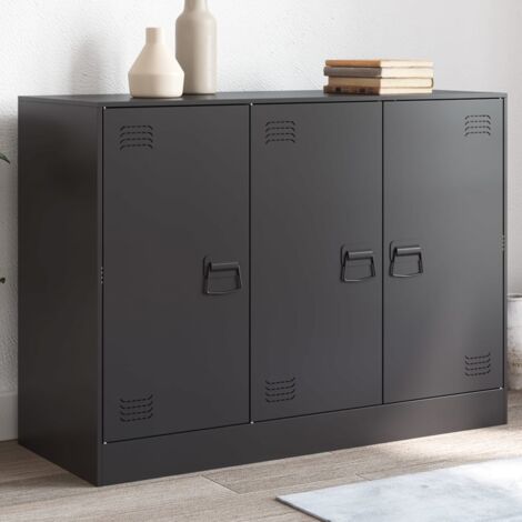 Vidaxl – Buffet en acier laminé à froid noir 99x39x73 cm – Grand espace de rangement – 3 poignées pratiques – Facile à entretenir