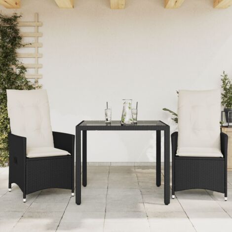 vidaXL 3 Piece Bistro Set with Cushions Black Poly Rattan (1/5)