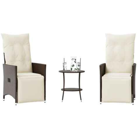 vidaXL 3 Piece Bistro Set with Cushions Brown Poly Rattan (1/5)