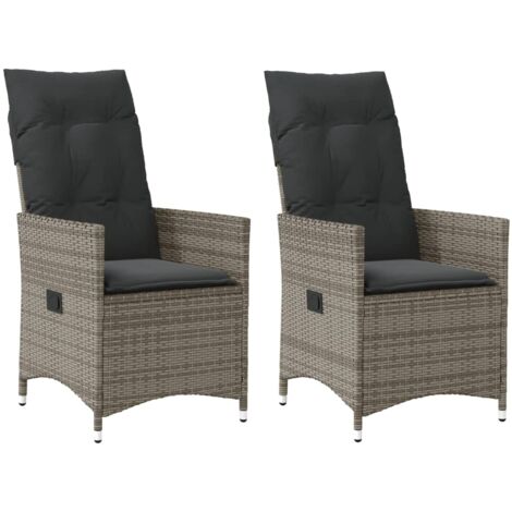 vidaXL Chaises inclinables de jardin lot de 2 et coussins gris rotin