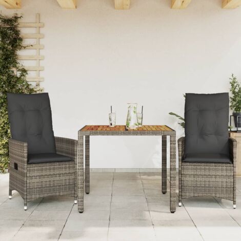 vidaXL 3 Piece Bistro Set with Cushions Grey Poly Rattan (1/5)