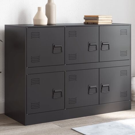 Vidaxl – Buffet noir acier laminé à froid 99x39x73 cm – 6 compartiments avec portes – Capacité 90 kg – Poignées en métal
