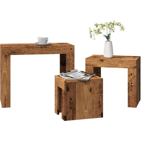 vidaXL Tables basses gigognes 3 pcs vieux bois bois d'ingénierie (1/5)