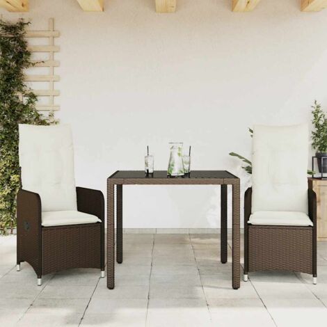 vidaXL 3 Piece Garden Bistro Set with Cushions Brown Poly Rattan (1/5)