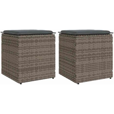 Tabourets jardin coussins lot de 2 gris 40x40x43 cm poly rotin vidaXL
