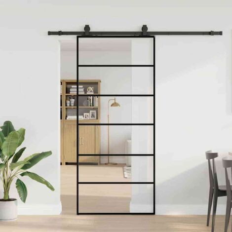vidaXL Porte coulissante kit de quincaillerie noir 90x205 cm verre ESG