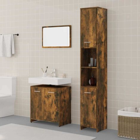 vidaXL 3 Piece Bathroom Furniture Set Smoked Oak Engineered Wood (1/5)
