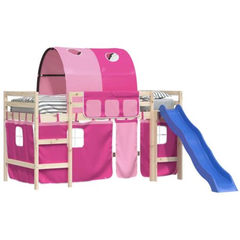 Rideaux Pour Lit Mezzanine VidaXL - Ensemble 6 Pièces En Polyester Rose, Avec Poches De Rangement - Décoration Chambre Enfant