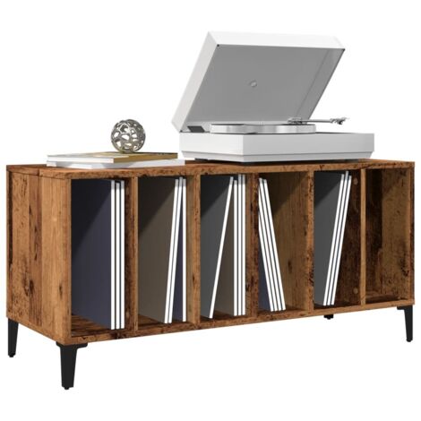 Vidaxl – Armoire à disques vieux bois 100x38x48 cm – Bois d'ingénierie – Pieds en métal – Meuble TV ou de rangement