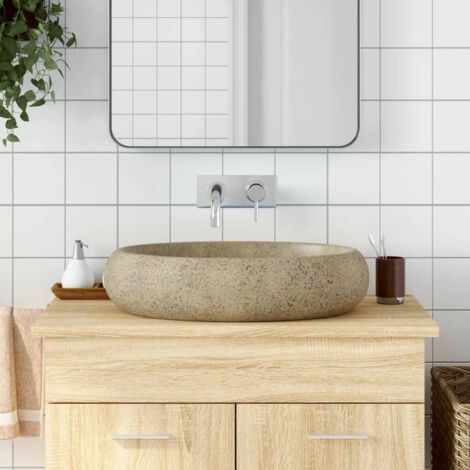 Vidaxl – Vasque à poser ovale 59x40x15 cm en céramique – Surface durable résistante aux chocs et aux rayures – Installation au-dessus du comptoir (1/5)
