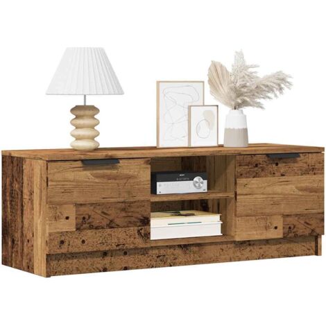 Vidaxl – Meuble TV vieux bois 102x35x36,5 cm – Bois d'ingénierie résistant à l'humidité – Grand espace de rangement – Charge max 60 kg