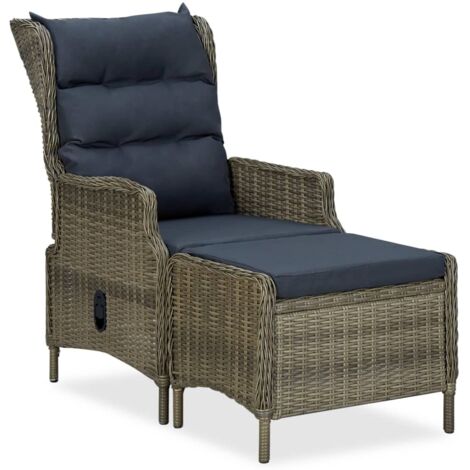 Vidaxl – Fauteuil inclinable de jardin avec repose-pieds – Résine tressée marron – Cadre en acier – Coussins amovibles et lavables – Dimensions 57x88x100 cm