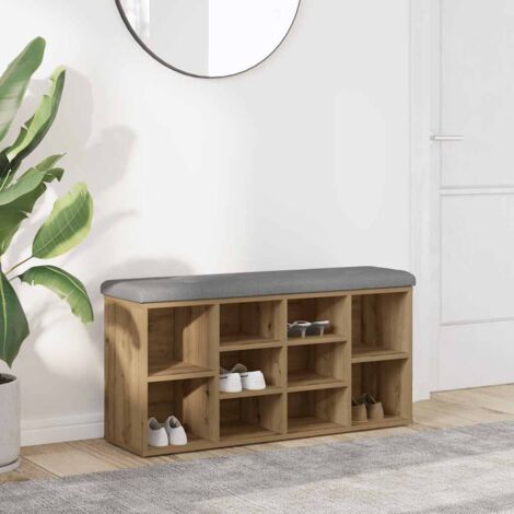 Vidaxl – Banc à chaussures chêne artisanal 82x32x45,5 cm – Bois d'ingénierie – Capacité 110 kg – Coussin gris clair inclus