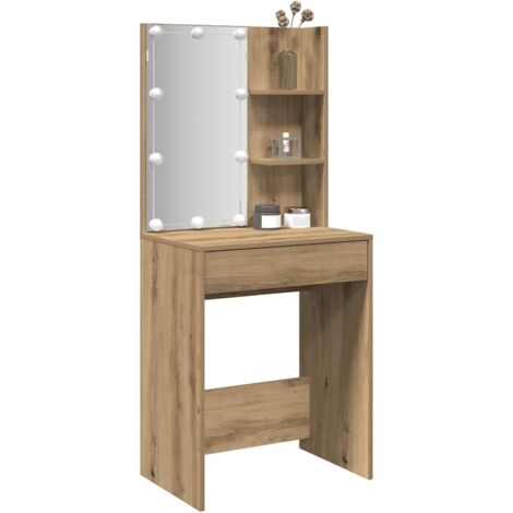 Vidaxl – Coiffeuse avec LED chêne artisanal 60x40x140 cm – Bois d'ingénierie – Miroir inclus – Espace de rangement optimisé