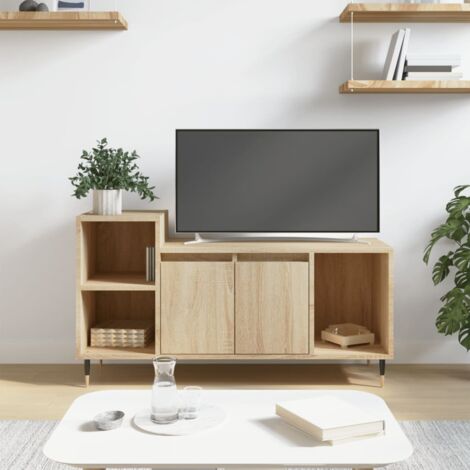 Vidaxl – Meuble TV en bois d'ingénierie Sonoma 100x35x55 cm – 5 compartiments de rangement – Résistant à l'humidité – Surface lisse (1/5)