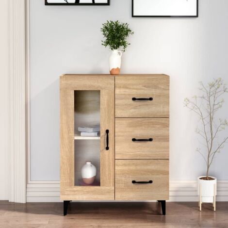 Vidaxl – Buffet crédenza avec porte en verre – 3 tiroirs en métal – Dimensions 69,5 x 34 x 90 cm – Bois d'ingénierie et verre trempé