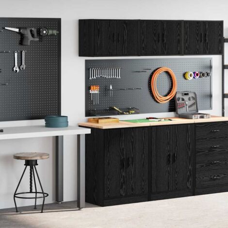 Vidaxl – Armoire de garage 2 portes en bois d'ingénierie noir – Grand espace de rangement – Installation flexible de la porte – Surface de travail robuste (1/5)