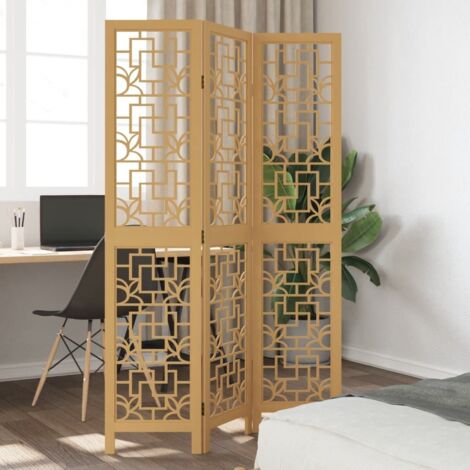 vidaXL Room Divider 3 Panels Brown Solid Wood Paulownia (1/5)