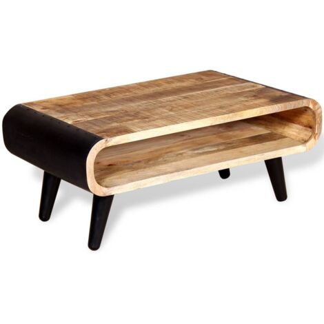 Vidaxl – Table basse fixe en bois de manguier massif 90x55x39 cm – Finition mate – Style industriel vintage – Compartiment de rangement ouvert