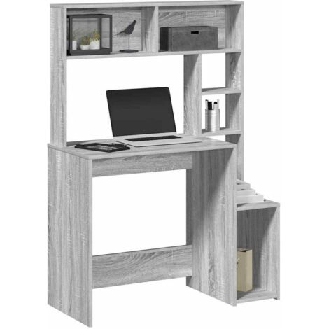 vidaXL Desk with Shelves Grey Sonoma 100x45x140 cm Engineered Wood
