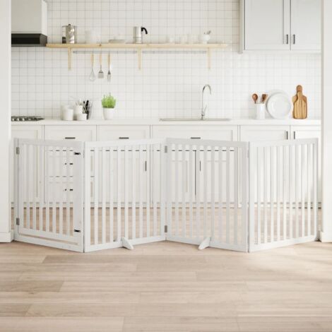 vidaXL Barrière pour chiens et porte 4 panneaux blanc bois de peuplier