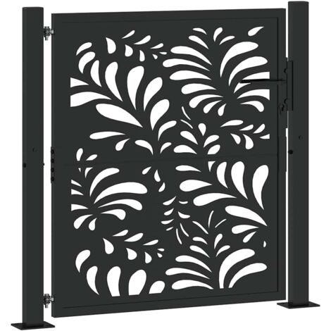 Vidaxl – Portail de jardin noir 105x106 cm en acier galvanisé – Système de verrouillage avec 3 clés – Design découpé au laser (1/5)