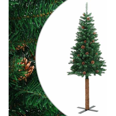 vidaXL Slim Christmas Tree with Real Wood and Cones Green 180 cm PVC (1/5)