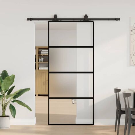 vidaXL Sliding Door with Hardware Set Black 90x205 cm Tempered Glass (1/5)