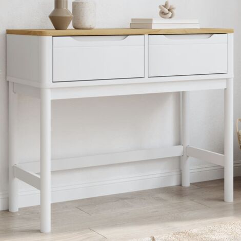 Vidaxl – Table console FLORO blanche 89,5x36,5x73 cm – Bois de pin massif – 2 tiroirs pour rangement – Style rustique élégant