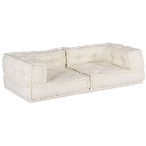 Vidaxl – Pouf modulaire crème 140x70x36 cm – Tissu 100% coton – Remplissage 70% coton recyclé, 30% mousse – Conception flexible pour espaces modernes