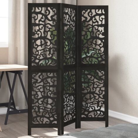 Vidaxl – Paravent pliant 3 panneaux en bois de paulownia noir – Stable et durable – Charnières métalliques pour flexibilité – Pour espaces intérieurs