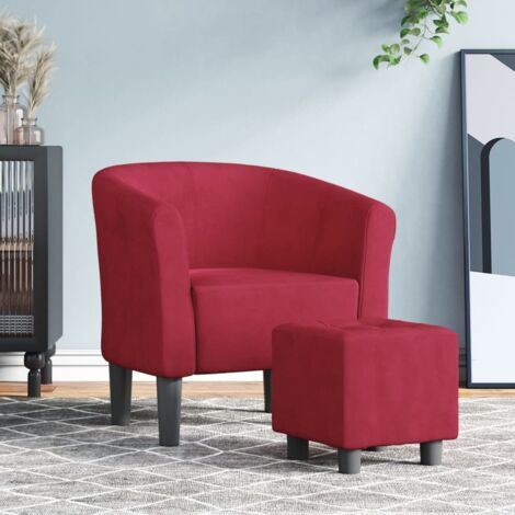 Chaise cabriolet avec repose-pied rouge bordeaux velours vidaXL