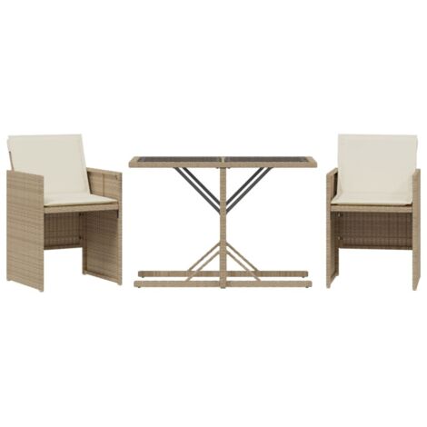 Ensemble de bistro 3 pcs avec coussins beige résine tressée vidaXL
