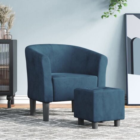 vidaXL Tub Chair with Footstool Dark Blue Velvet