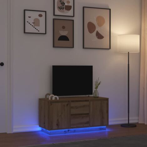 Vidaxl – Meuble TV avec éclairage LED – Chêne artisanal – 100x41x50 cm – 2 tiroirs et 2 portes – Design moderne et fonctionnel