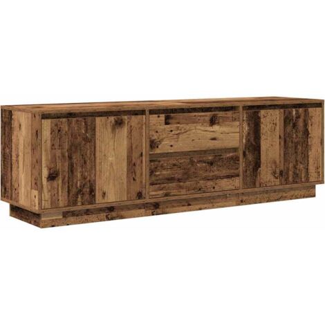 Vidaxl – Meuble TV vieux bois avec éclairage LED – Dimensions 160,5x41x50 cm – 2 tiroirs et 4 portes – Bois d'ingénierie résistant à l'humidité