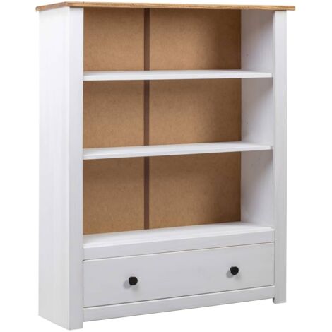 Vidaxl – Bibliothèque blanche 80x35x110 cm en pin massif – 3 niveaux et tiroir spacieux – Charme rustique pour rangement optimal