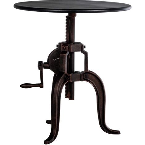 CLP – Table basse relevable ronde en métal – Hauteur ajustable 46-69 cm – Surface en fonte laquée – Design industriel élégant – Diamètre 50 cm (1/5)