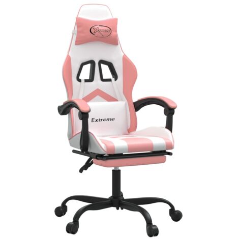 Chaise de jeu pivotante et repose-pied Blanc et rose Similicuir vidaXL
