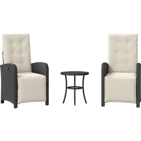 vidaXL 3 Piece Bistro Set with Cushions Black Poly Rattan (US only) (1/5)