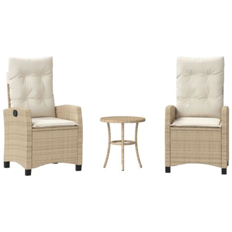 vidaXL 3 Piece Bistro Set with Cushions Beige Poly Rattan (US only) (1/5)