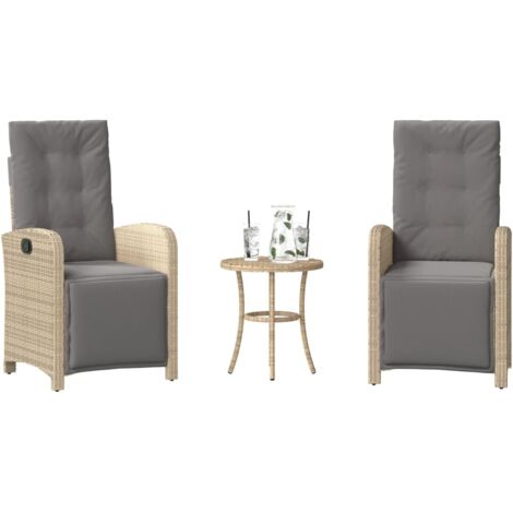 vidaXL 3 Piece Bistro Set with Cushions Mix Beige Poly Rattan (US only) (1/5)
