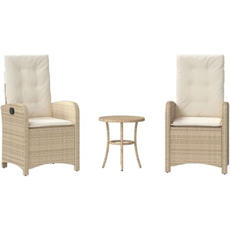 vidaXL 3 Piece Bistro Set with Cushions Beige Poly Rattan (US only) (1/5)