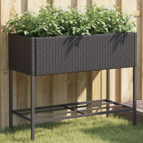 vidaXL Jardinières avec étagère 2 pcs noir 90x40x75 cm résine tressée