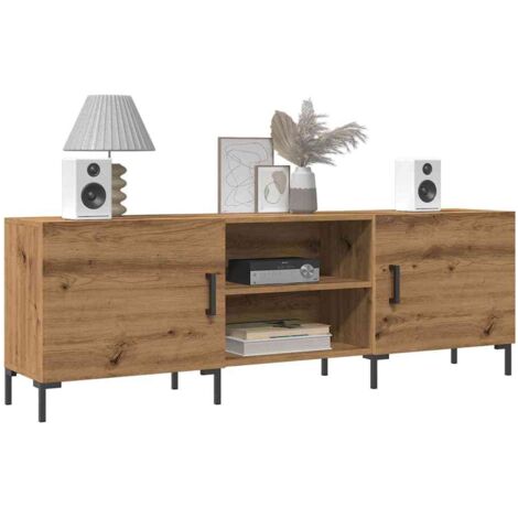 Vidaxl – Meuble TV chêne artisanal 150x30x50 cm – Bois d'ingénierie – 4 compartiments – Pieds en fer pour stabilité et style
